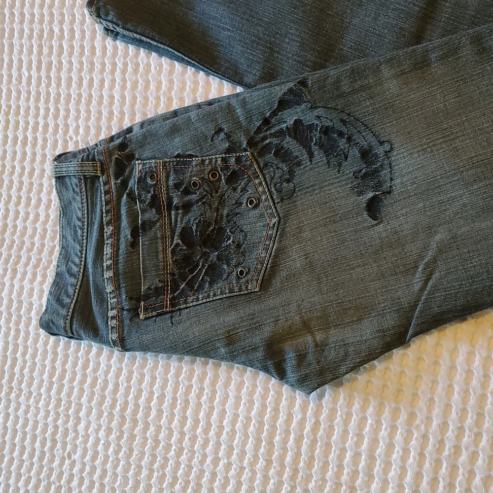 Embroidered Button Fly Jeans - Picture 2 of 14